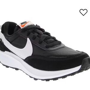 Nike Waffle Debut Sneaker Black and White Retro Swoosh Trainer with Orange Tab
